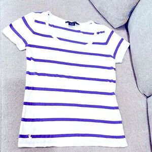 Ralph Lauren Ladies Small White and Purple Fitted Short Sleeve T-Shirt